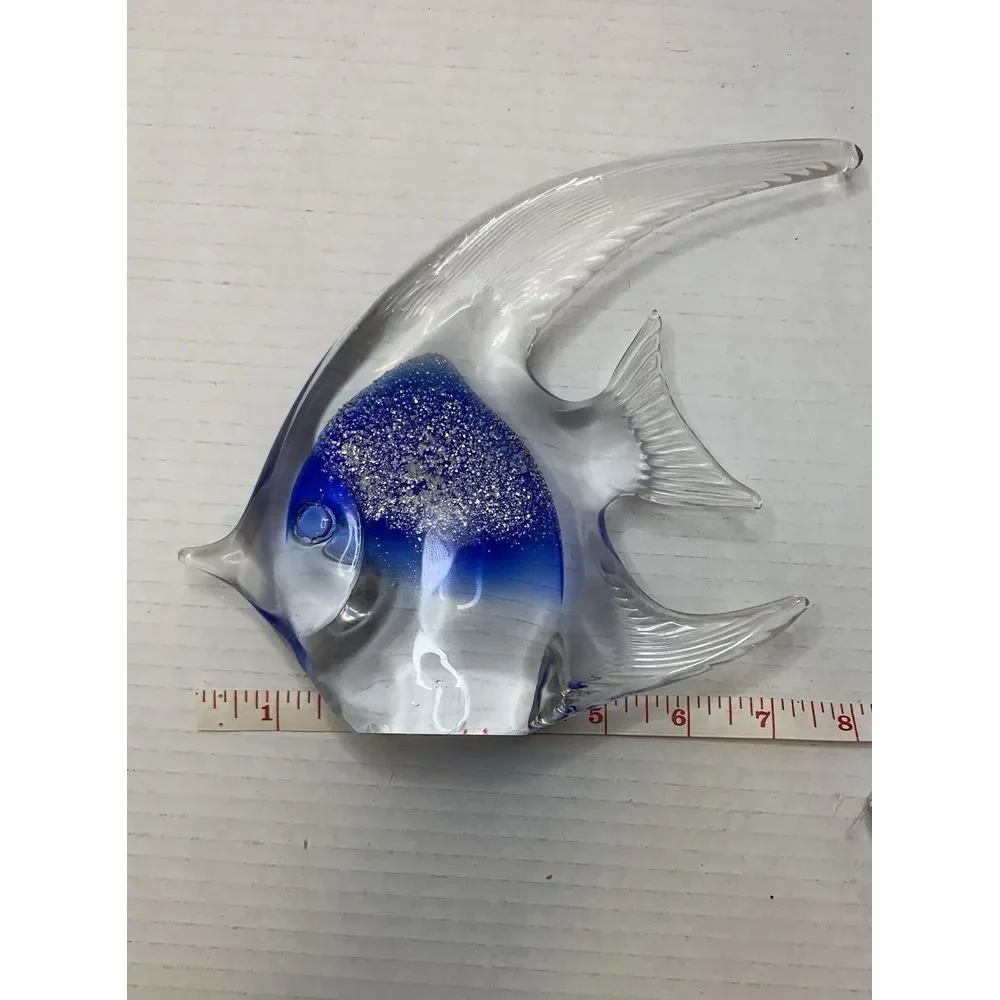 Blue Glass Angel Fish Murano Style Blue & White Fish‎ / Vintage